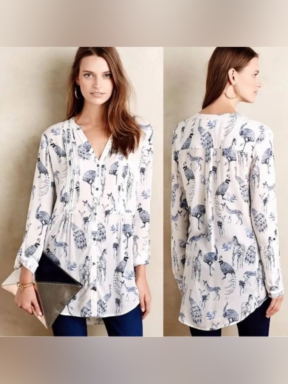 Anthropologie Maeve Fauna Floral Pintuck Blouse, Large